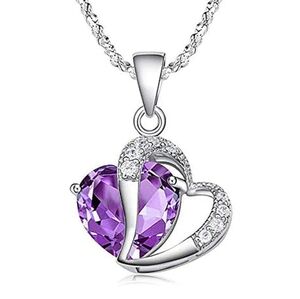 Elegant Silver & Purple Heart Pendant Necklace NWT